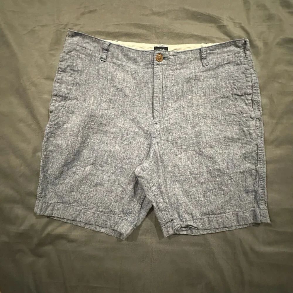 J Crew Linen Blend Shorts Mens 38 Flat Front Chino Breathable Blue Casual Preppy